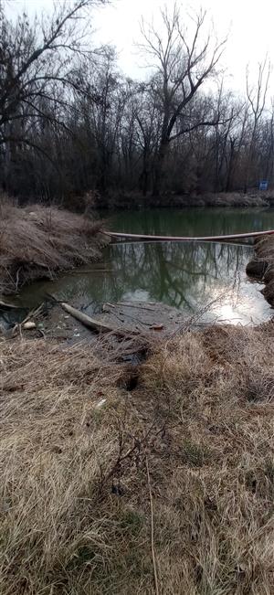 Pohľad na časť TML Vodný stupeň Zúgov, pohľad na vtok do Mlynského náhonu s chodníčkom Lutra lutra, foto: 4.3.2022, J.Lengyel.