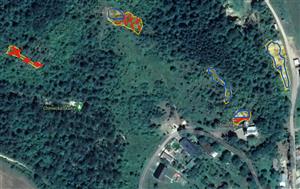 lokalita s vyznačenými mikrolokalitami /modrá farba/ spĺňajúce kritériá biotopu