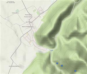 mapa s vyznačením detailně prozkoumaných míst, výsledek nenalezeno