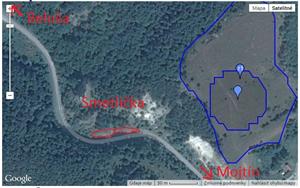 mapa - nové umiestnenie TML nad cestou do Mojtína za ohybom cesty okolo skaly Smetlička tesne pred obcou.